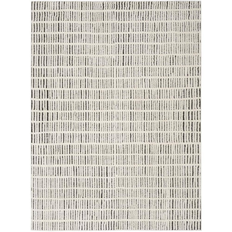 Nourison Cozy Modern Ivory Black 4 ft. x 6 ft. Linear Contemporary Area Rug 942173