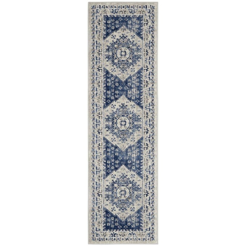 Nourison Cyrus Ivory Blue 2 ft. x 8 ft. Medallion Traditional Kitchen Runner Area Rug 795854