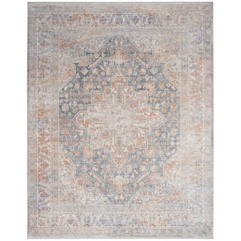 Nourison Elegant Heirlooms Ivory Blue 9 ft. x 11 ft. Center medallion Traditional Area Rug 905628