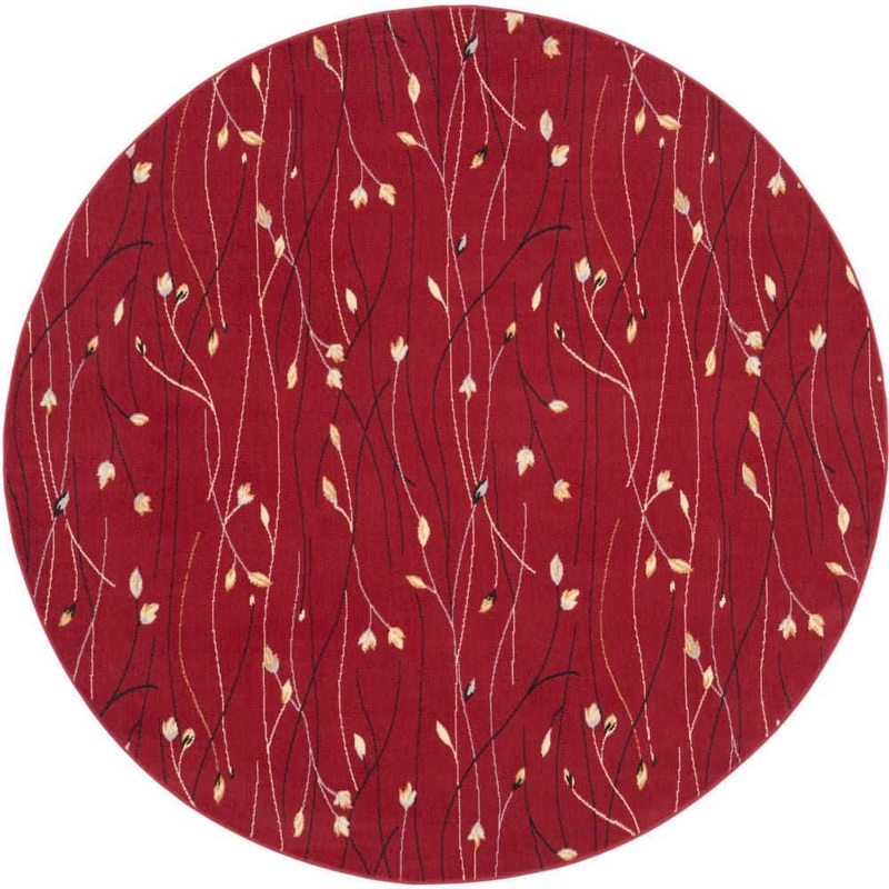 Nourison Grafix Red 8 ft. x 8 ft. Floral Contemporary Round Rug 810397