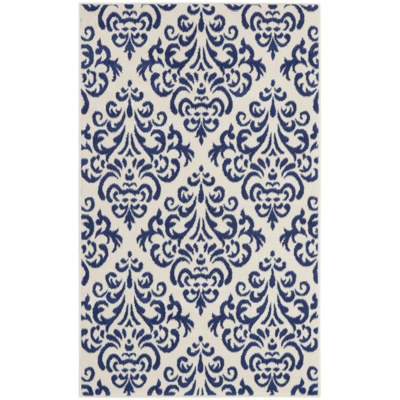 Nourison Grafix White/Blue 3 ft. x 5 ft. Persian Geometric Transitional Kitchen Area Rug 809575
