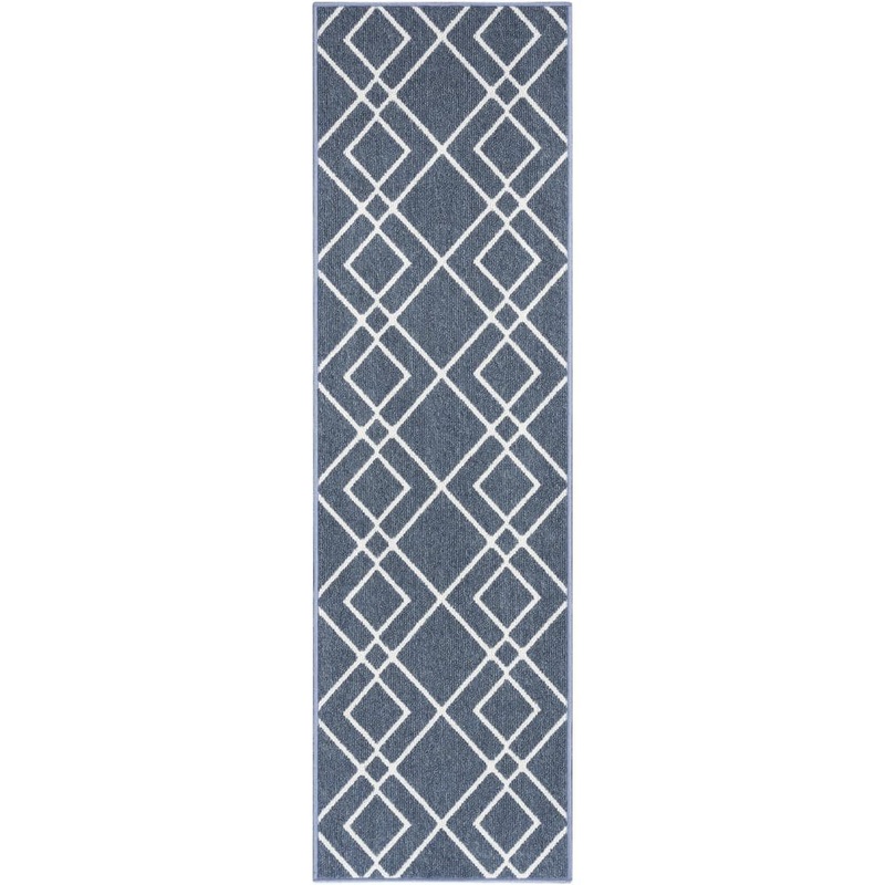 Nourison Modern Lines Navy 2 ft. x 7 ft. Geometric Contemporary Kitchen Runner Area Rug 088178