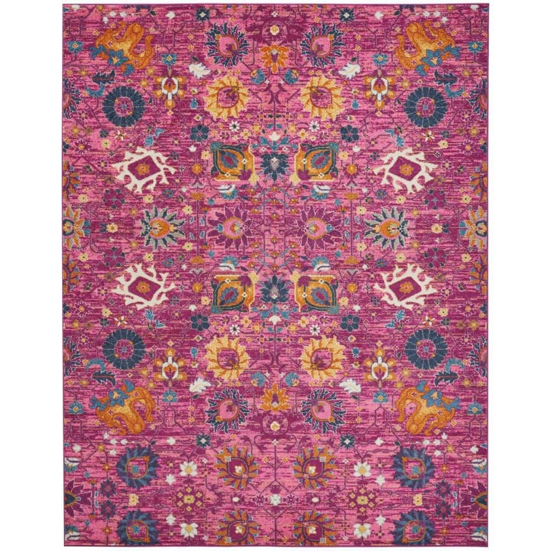 Nourison Passion Fuchsia 9 ft. x 12 ft. Floral Transitional Area Rug 013453