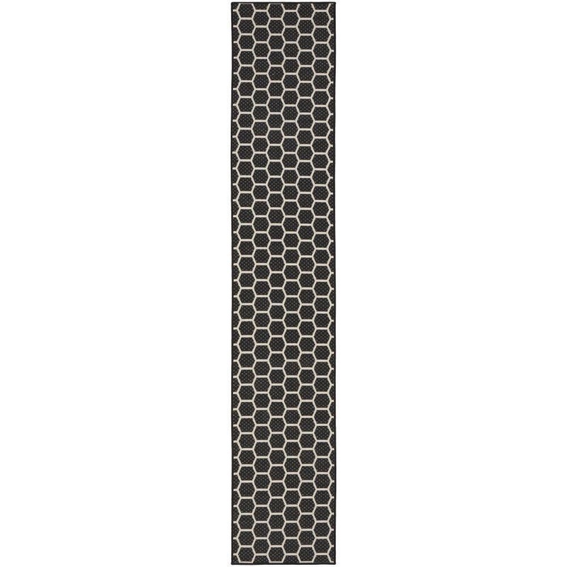 Nourison Reversible Indoor Outdoor Black 2 ft. x 12 ft. Honeycomb Contemporary Runner Area Rug 973894