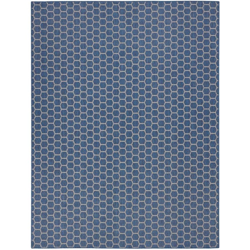 Nourison Reversible Indoor Outdoor Blue 9 ft. x 12 ft. Honeycomb Contemporary Area Rug 974082