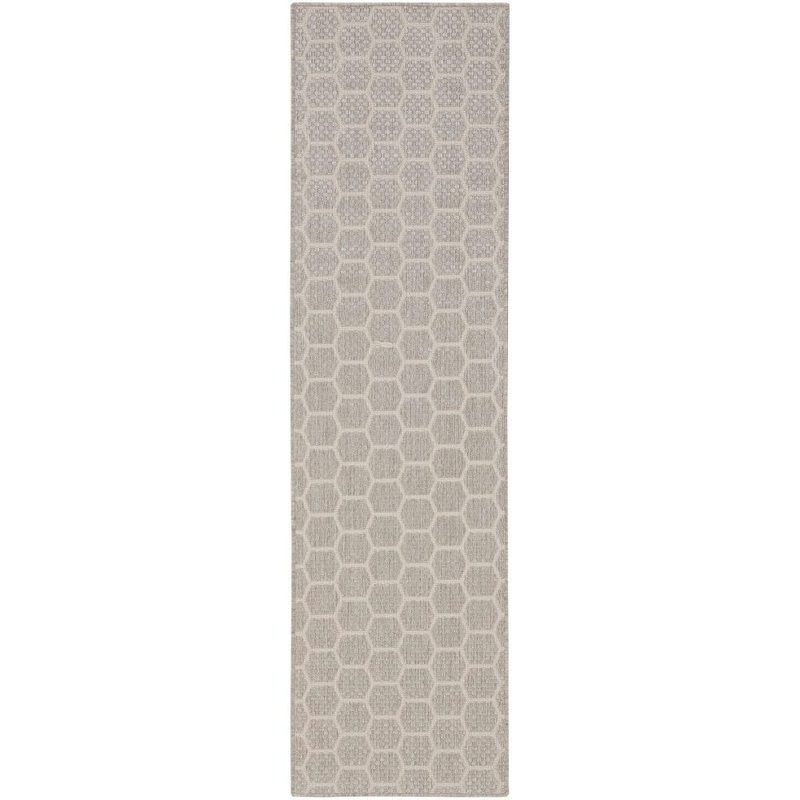 Nourison Reversible Indoor Outdoor Grey 2 ft. x 6 ft. Honeycomb Contemporary Runner Area Rug 974211