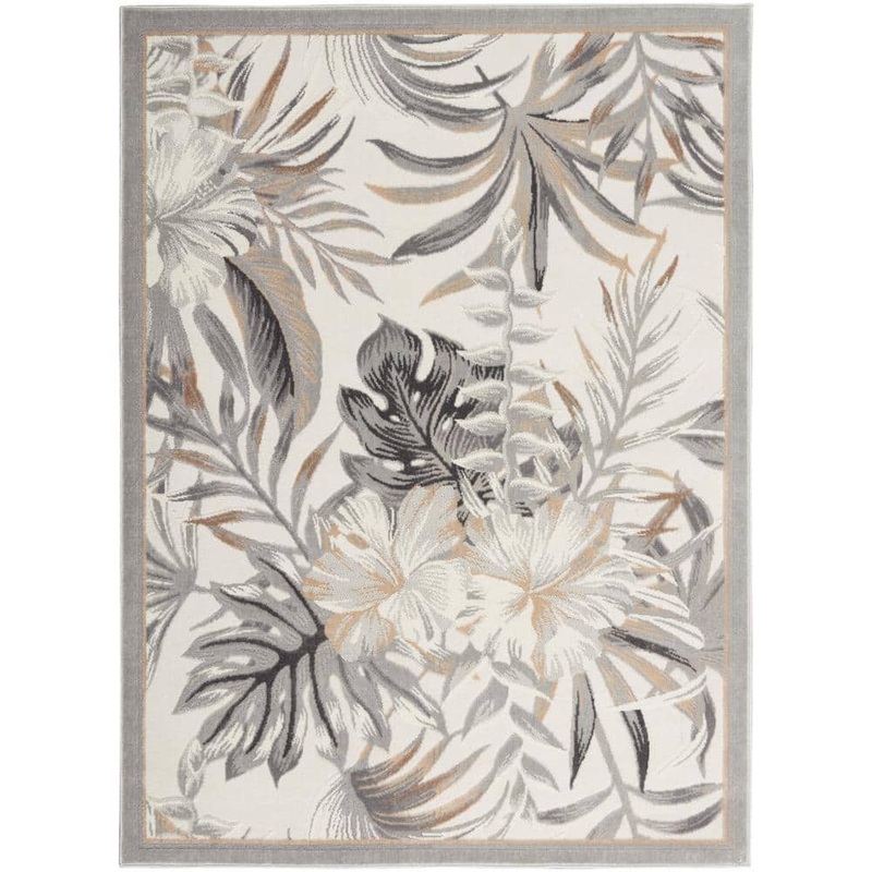 Nourison Seaside Ivory/Grey 5 ft. x 7 ft. Bordered Contemporary Area Rug 874498
