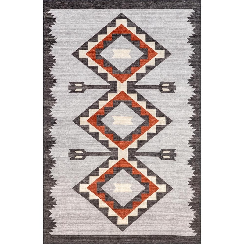 nuLOOM Adilynn Aztec Machine Washable Gray 5 ft. x 8 ft. Area Rug SVMN07A-508