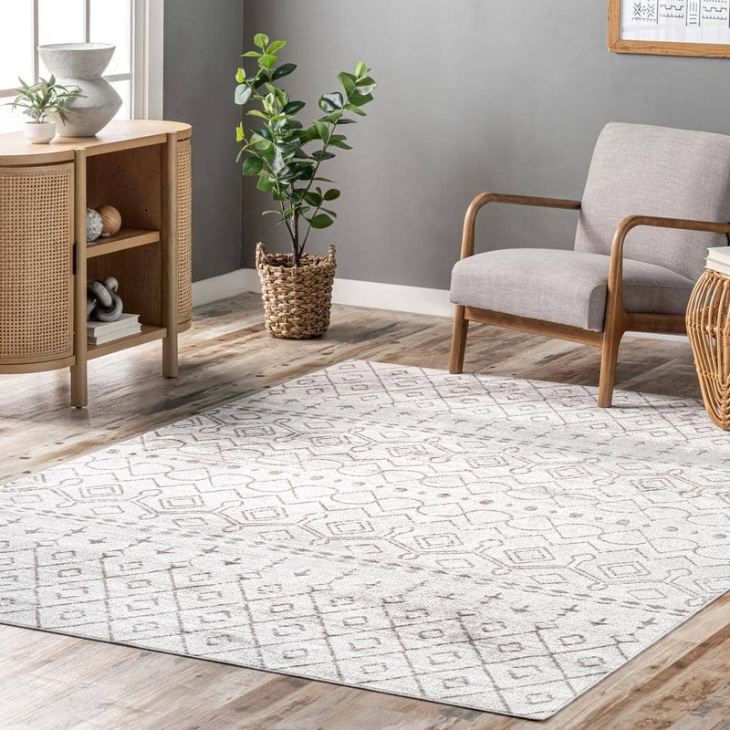 nuLOOM Audrey Machine Washable Geometric Moroccan Ivory Doormat 3 ft. x 5 ft. Accent Rug LPKV01A-305