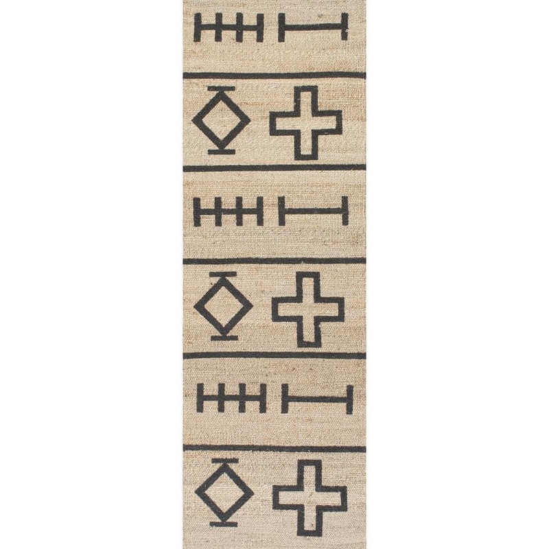 nuLOOM Barry Tribal Symbols Jute Natural 2 ft. 6 in. x 6 ft. Indoor Runner Rug GVSK01A-2606