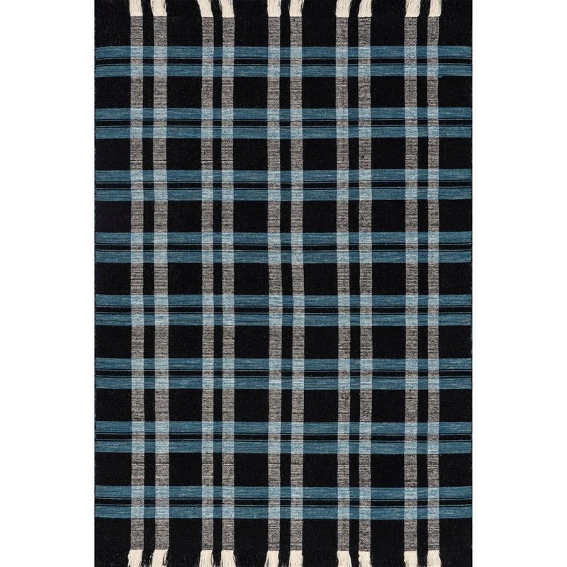 nuLOOM Denton Country Plaid Wool Fringe Area Rug Black Doormat 2 ft. x 3 ft.  Accent Rug SVRR03A-203