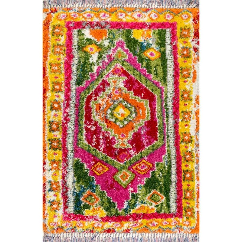 nuLOOM Destiny Medallion Shag Multi 5 ft. x 8 ft. Area Rug OZXL12A-508