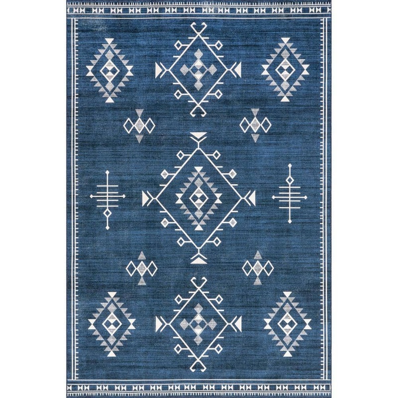 nuLOOM Evalyn Machine Washable Southwestern Motif Navy 4 ft. x 6 ft. Area Rug BIVL30C-406