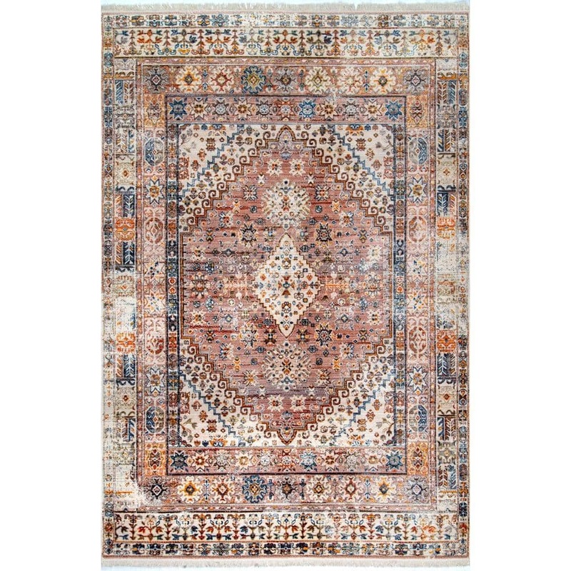 nuLOOM Farley Medallion Fringe Khaki 8 ft. x 10 ft. Area Rug KHMC07C-8010