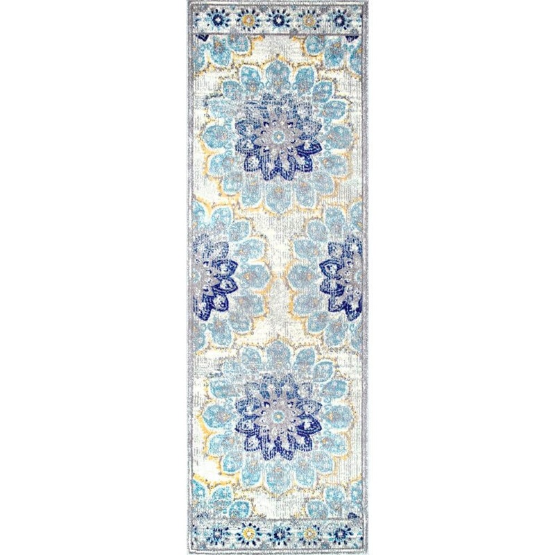 nuLOOM Kiyoko Vintage Blue 2 ft. 6 in. x 6 ft. Floral Indoor Runner Rug RZBD59C-2606