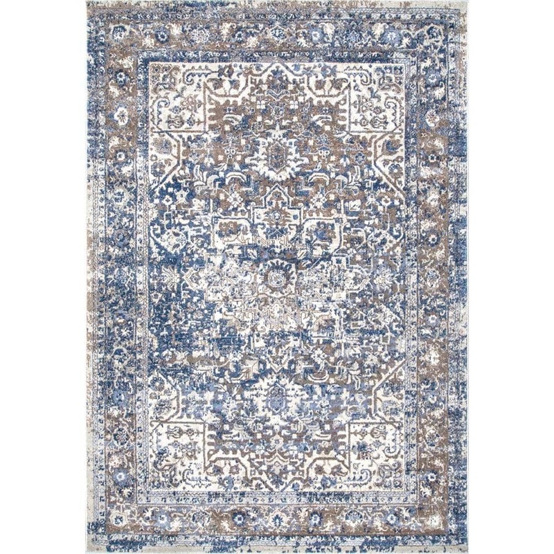 nuLOOM Lilah Distressed Floral Medallion Light Blue 4 ft. x 6 ft. Area Rug RZAB03A-406