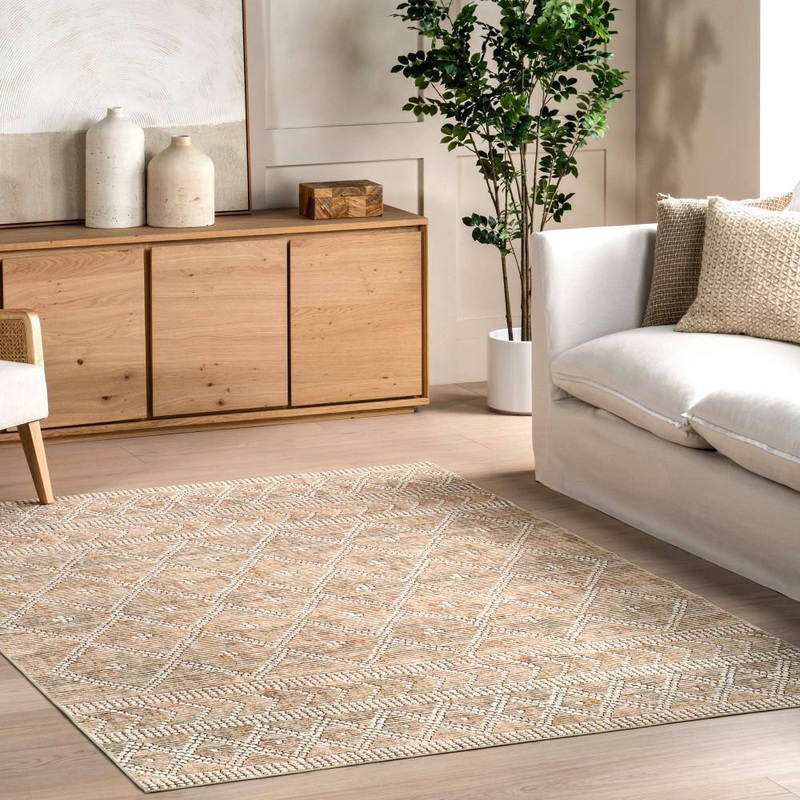 nuLOOM na Spill-Proof Machine Washable Tan 8 ft. x 10 ft. Moroccan Area Rug HJTH02A-8010