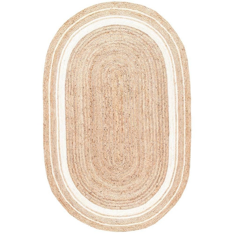 nuLOOM Rikki Braided Border Jute Off-White Doormat 3 ft. x 5 ft. Oval Rug TADR04A-O305