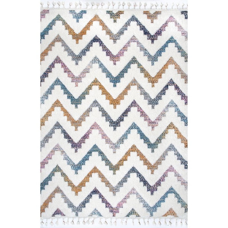 nuLOOM Rumi High-Low Chevron Tassel Beige 6 ft. 7 in. x 9 ft. Indoor Area Rug OZOT04A-6709