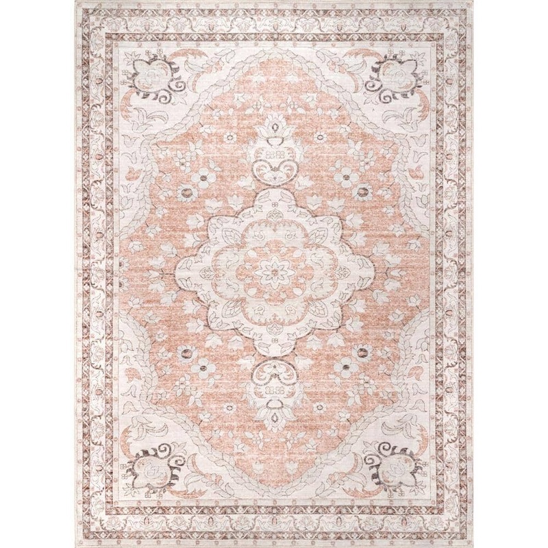 nuLOOM Tracie Machine Washable Floral Medallion Peach 5 ft. x 8 ft. Indoor Area Rug HJVL07A-508