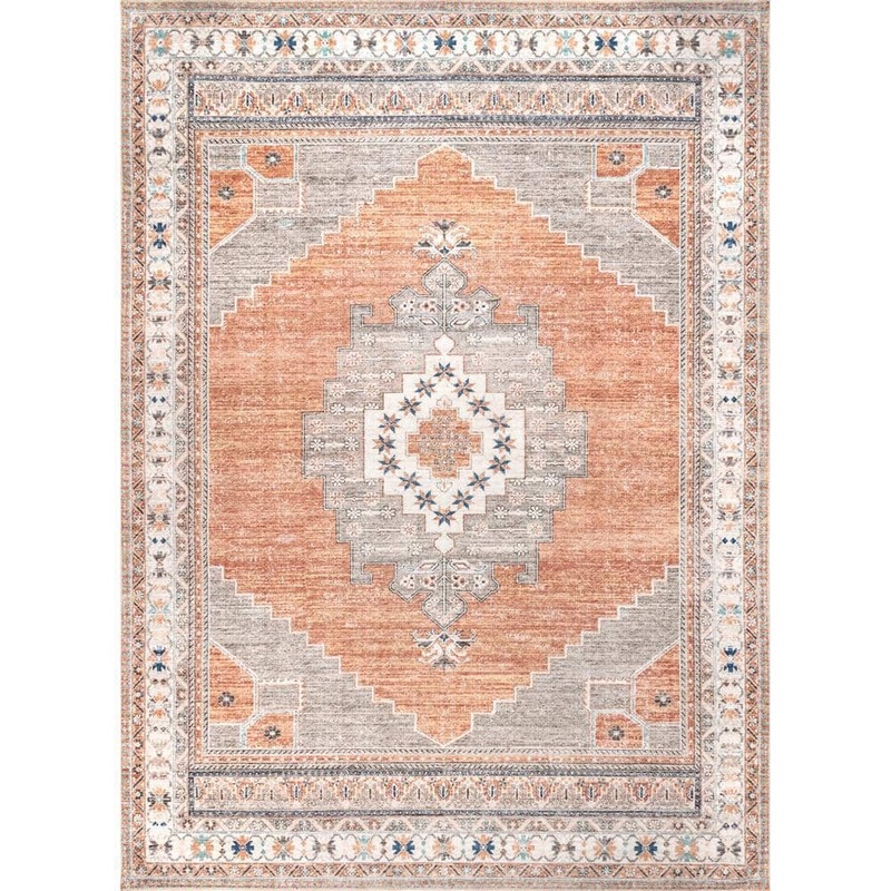 nuLOOM Alicia Machine Washable Medallion Rust 4 ft. x 6 ft. Indoor Area Rug HJAU02A-406