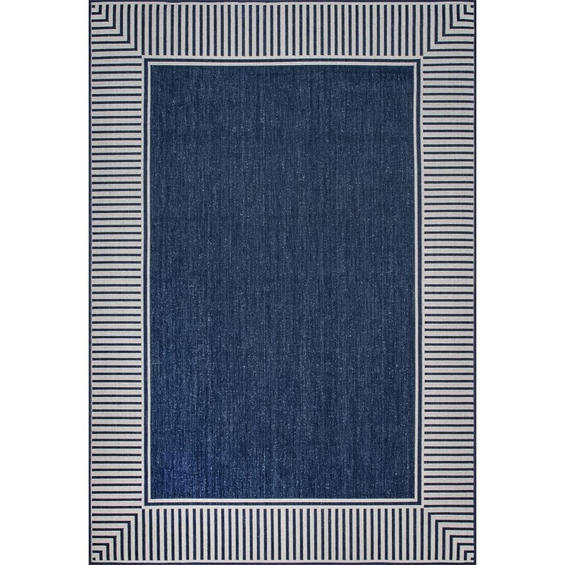 nuLOOM Asha Simple Border Navy 6 ft. 7 in. x 9 ft. Indoor/Outdoor Patio Area Rug GBCB02C-6709