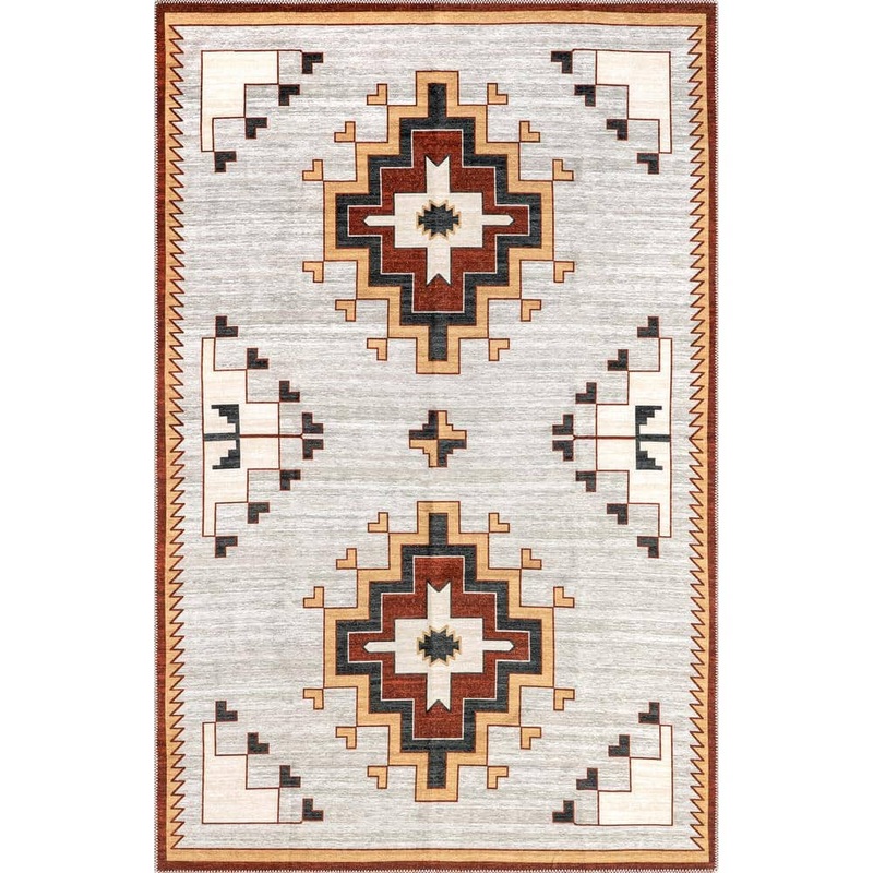 nuLOOM Avya Boho Medallion Machine Washable Ivory 4 ft. x 6 ft. Area Rug SVMN06A-406