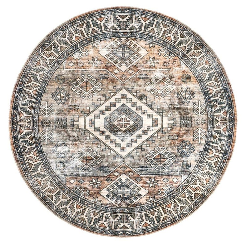 nuLOOM Bowie Machine Washable Tribal Pattern Rust 8 ft. x 8 ft. Indoor Round Rug BIVL07A-R808