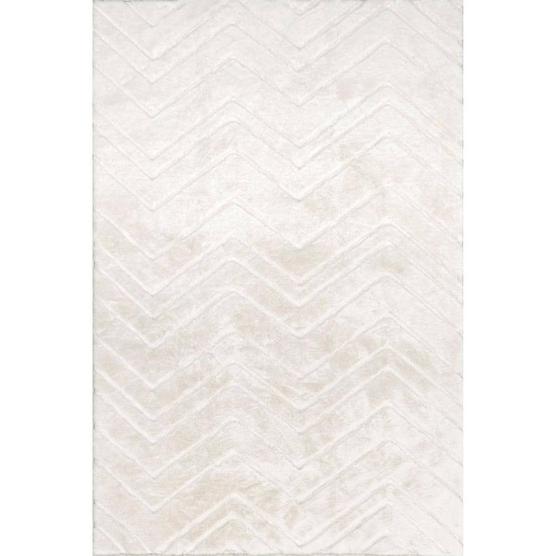 nuLOOM Chevron Faux Rabbit Machine Washable White 5 ft. x 8 ft. Modern Area Rug HJWR06A-508