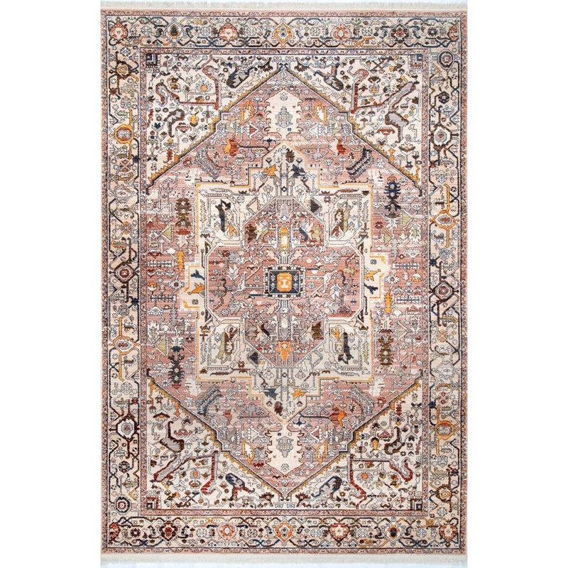 nuLOOM Ehtel Medallion Fringe Light Brown 8 ft. x 10 ft. Area Rug KHMC04J-8010
