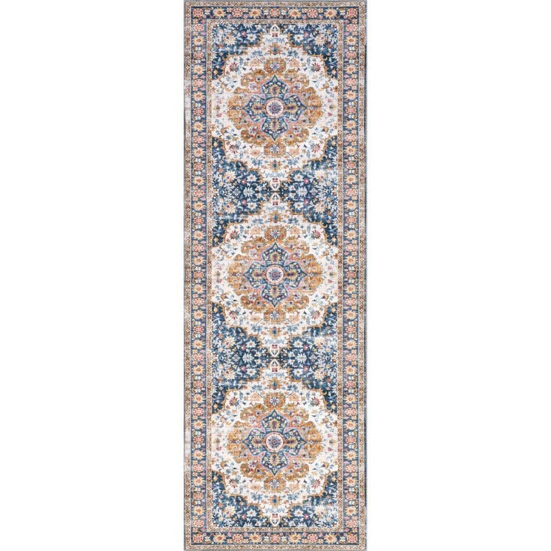 nuLOOM Emi Spill-Proof Machine Washable Blue Multi 2 ft. x 8 ft. Persian Runner Rug HJTH06A-2608