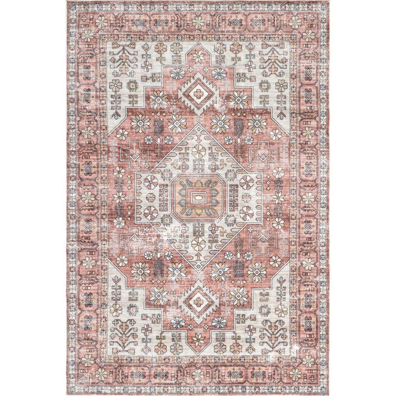 nuLOOM Evon Traditional Blush 8 ft. x 10 ft. Medallion Machine Washable Area Rug BICL02A-8010