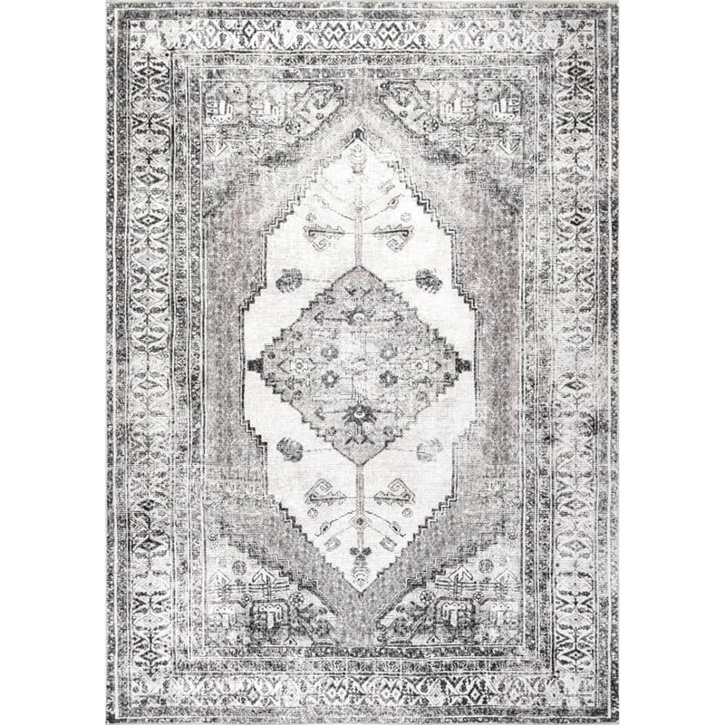 nuLOOM Gladys Light Grey Doormat 2 ft. x 3 ft.  Machine Washable Vintage Medallion Indoor Area Rug HJVL03A-203