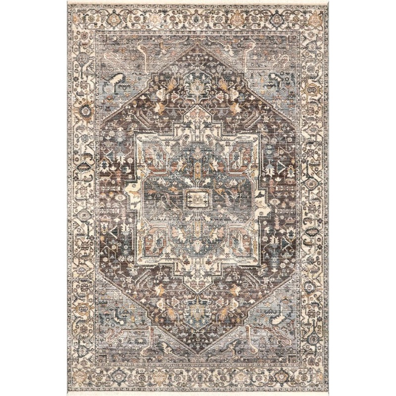 nuLOOM Harriet Vintage Medallion Fringe Dark Gray 7 ft. x 9 ft. Area Rug KHMC04K-6709