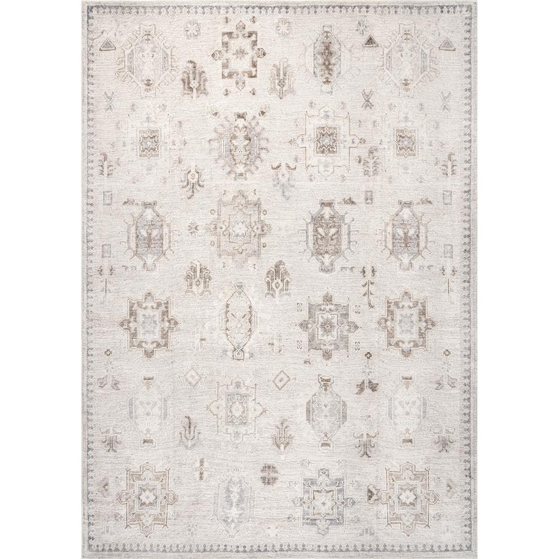 nuLOOM Krystin Beige 6 ft. x 9 ft. Machine Washable Distressed Indoor Area Rug HJVL13A-609