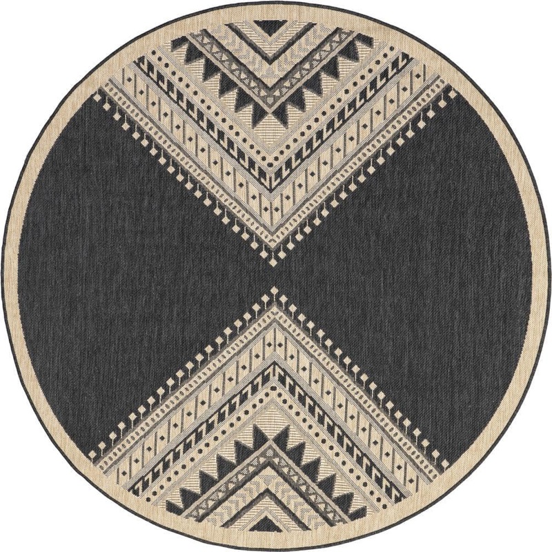 nuLOOM Landry Aztec Charcoal 7 ft. x ft. Indoor/Outdoor Round Rug GBCB24B-R67067