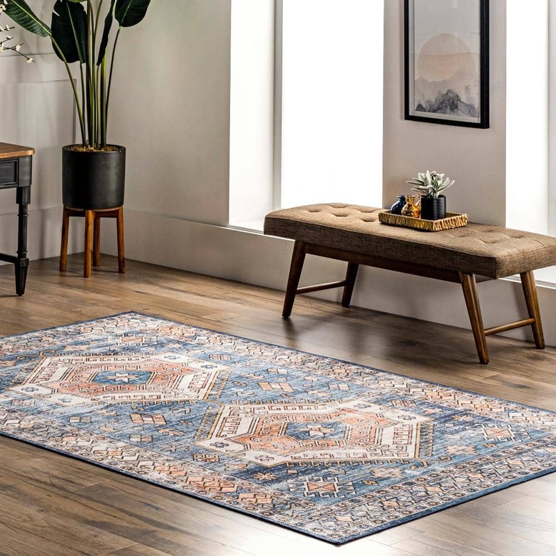 nuLOOM Mae Machine Washable Tribal Motif Blue 5 ft. x 8 ft. Indoor Area Rug BIVL01C-508