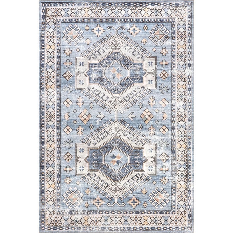 nuLOOM Mae Machine Washable Tribal Motif Light Blue 4 ft. x 6 ft. Area Rug BIVL01E-406