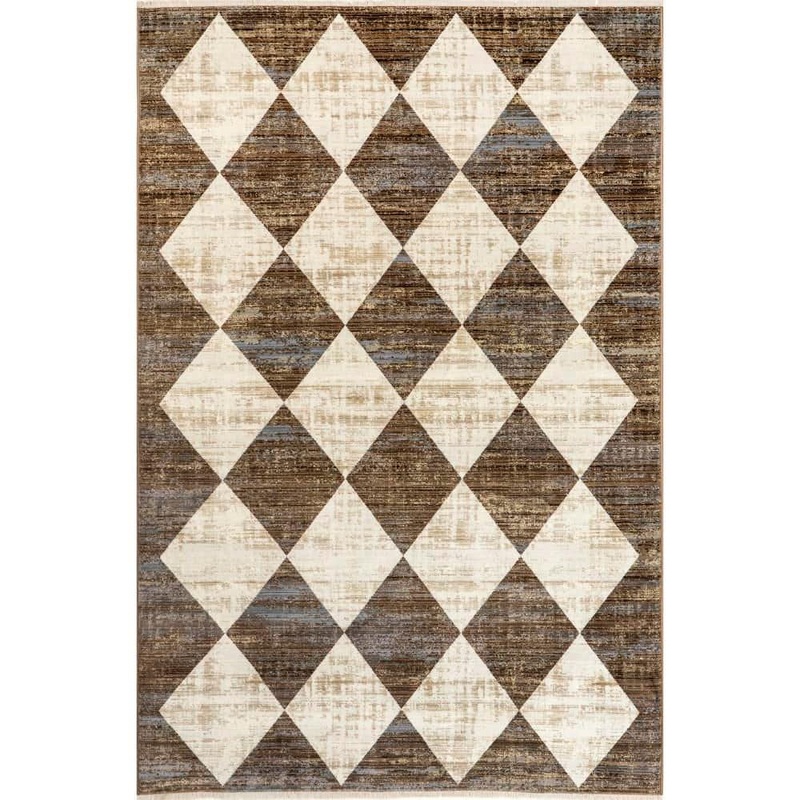 nuLOOM Meline Checkered Fringe Beige 5 ft. x 7 ft. 10 in. Area Rug BDSN31A-508