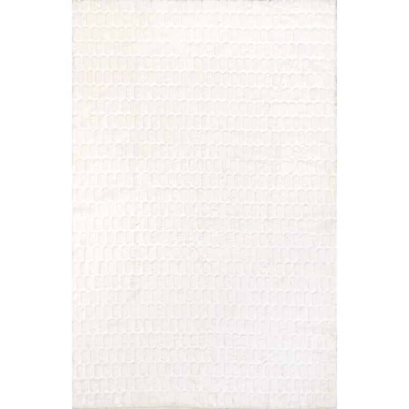 nuLOOM Nia Tile Faux Rabbit Machine Washable White 8 ft. x 10 ft. Area Rug HJWR04A-76096