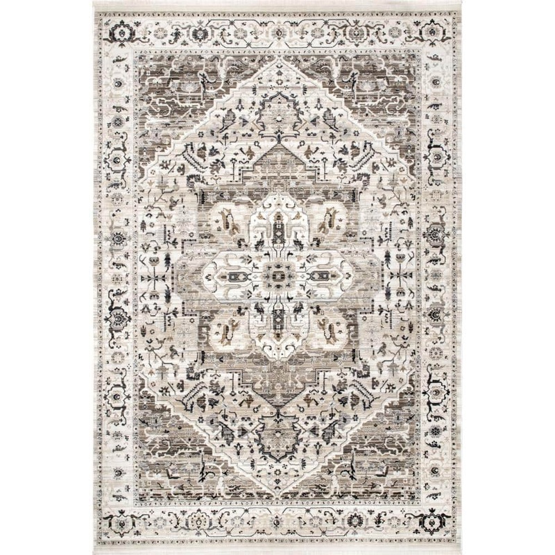 nuLOOM Oliveira Beige 10 ft. x 13 ft. Floral Medallion Fringe Area Rug BDSN05B-10013