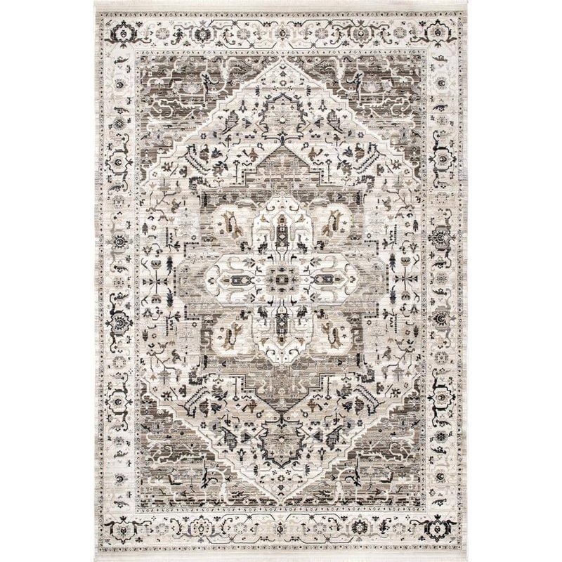 nuLOOM Oliveira Floral Medallion Fringe Beige Doormat 2 ft. x 3 ft.  7 in. Indoor Area Rug BDSN05B-203