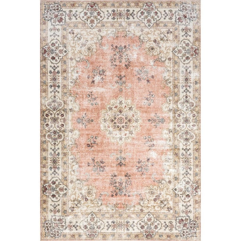 nuLOOM Ren Machine Washable Peach 8 ft. x 10 ft. Vintage Floral Indoor Living Room/Kitchen/Bedroom/Dining Room Area Rug BIVL02A-8010