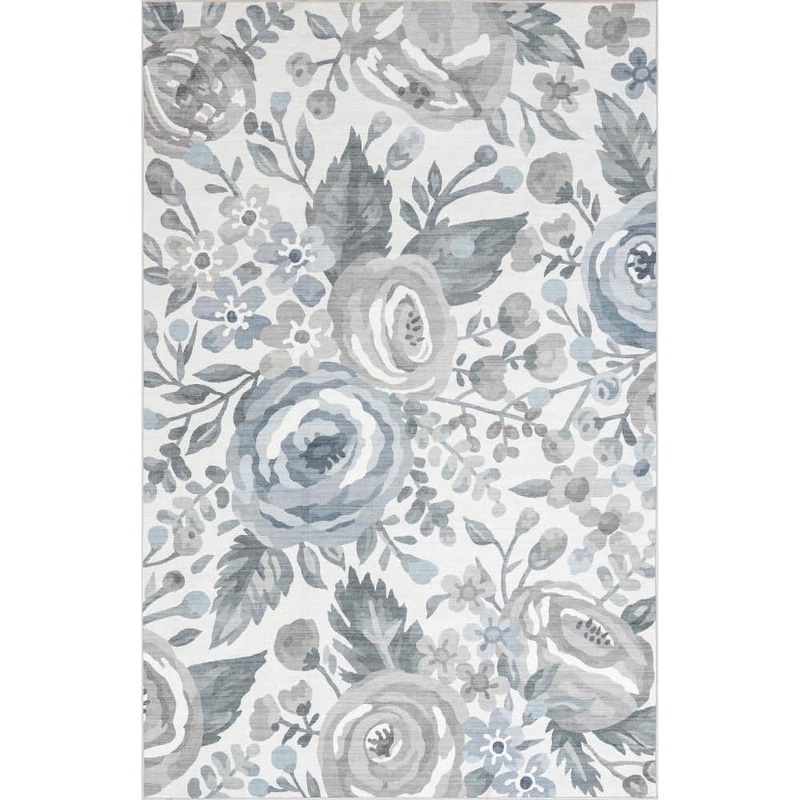 nuLOOM Tiffani Spill-Proof Machine Washable Light Grey Doormat 2 ft. x 3 ft.  Floral Area Rug BIJL09A-203