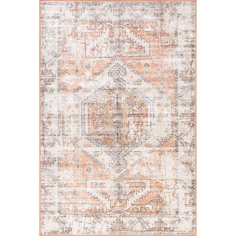 nuLOOM Transitional Ivory 5 ft. x 8 ft. Medallion Machine Washable Area Rug SVTX14A-508