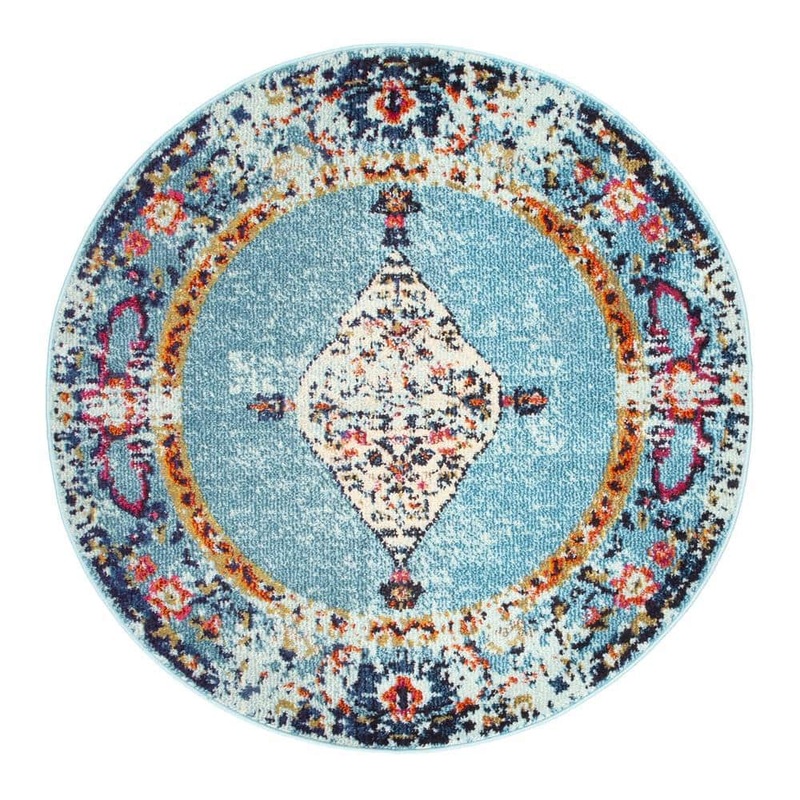 nuLOOM Veronica Oriental Persian Aqua 4 ft. x 4 ft. Round Indoor Area Rug KKCB26A-R404