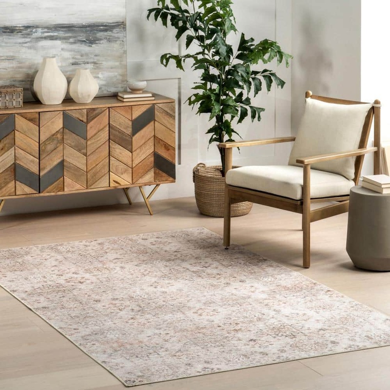 nuLOOM Alona Faded Medallion Spill-Proof Machine Washable Light Beige 9 ft. x 12 ft. Area Rug HJTH16A-9012