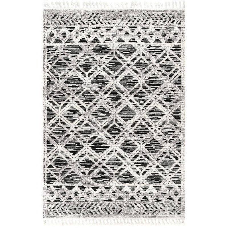 nuLOOM Ansley Textured Lattice Tassel Gray 5 ft. 3 in. x 7 ft. 7 in. Indoor Area Rug KKLR12A-53077