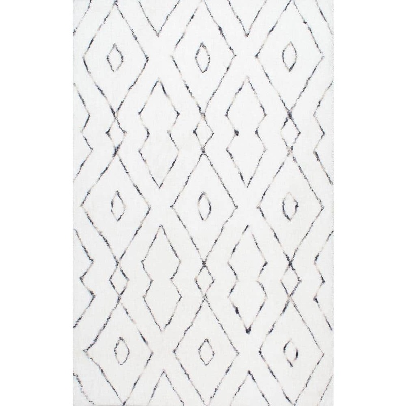 nuLOOM Beaulah Modern Geometric Shag White 9 ft. x 12 ft. Area Rug HJKZ01A-9012