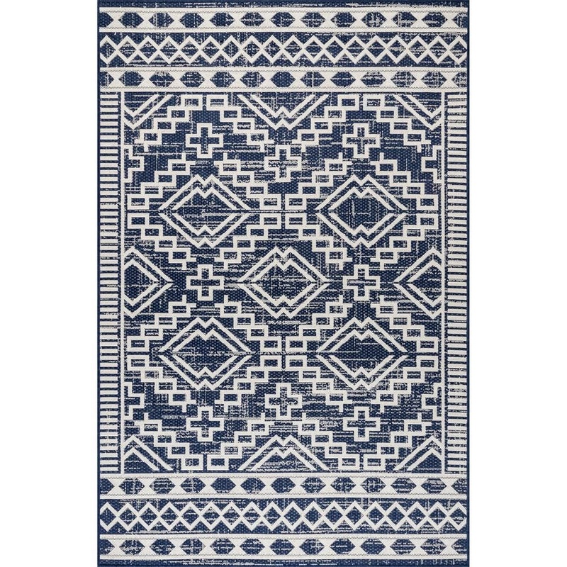 nuLOOM Cari Moroccan Tribal Navy 4 ft. x 6 ft. Indoor/Outdoor Patio Area Rug GBCB42B-406